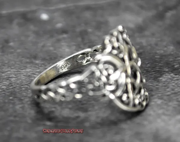 Hexenshop Dark Phönix Pentagramm mit zwei Mondsicheln Silberring 925er