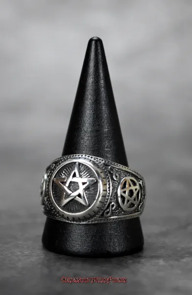 Hexenshop Dark Phönix Pentagramm Silberring 925er mit Lemniskate