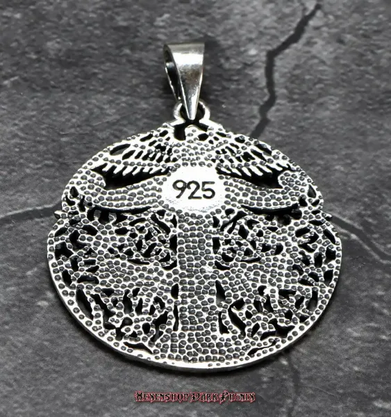 Hexenshop Dark Phönix Runder Irminsul mit Hirschen und Adler Anhänger 925er Silber