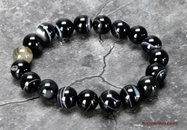 Hexenshop Dark Phönix Schwarzer Achat Shivas Auge Ø 1cm Kugelarmband