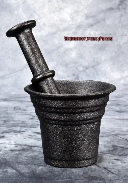 Hexenshop Dark Phönix Schwarzer massiver Gusseisenmörser mit Stößel