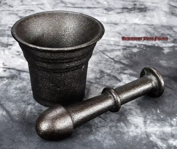 Hexenshop Dark Phönix Schwarzer massiver Gusseisenmörser mit Stößel