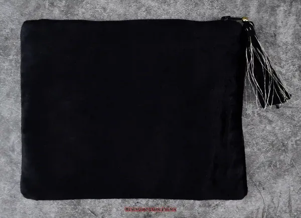 Hexenshop Dark Phönix Schwarzer Samtbeutel mit Reißverschluss und bestickten Mondphasen
