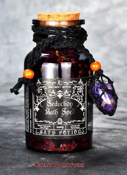 Hexenshop Dark Phönix Seduction Bath Spell Badezaubersalz Verführung Ancient Witch mit Amethyst Halbedelstein Amulett 240g