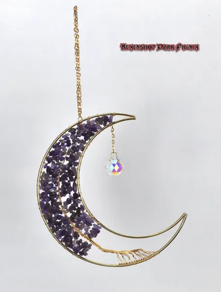 Hexenshop Dark Phönix Suncatcher Amethyst Lebensbaum im Kupfer Halbmond