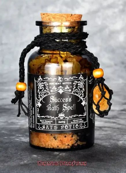 Hexenshop Dark Phönix Success Bath Spell Badezaubersalz Erfolg und Fokus Ancient Witch mit Citrin Halbedelstein Amulett 240g