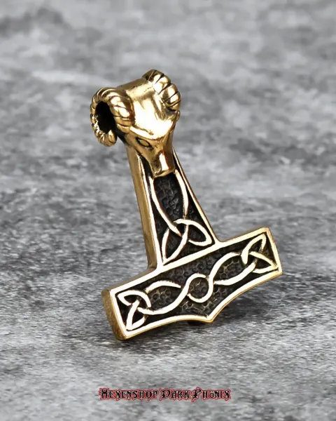 Hexenshop Dark Phönix Thorhammer Widderkopf Anhänger Bronze