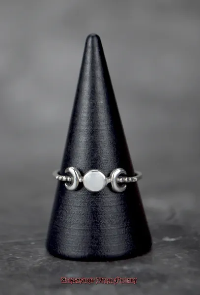 Hexenshop Dark Phönix Triple Moon Silberring 925er mit Perlmutt