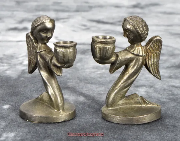 Hexenshop Dark Phönix Vintage Zwei Zinn Engel Mini Kerzenständer