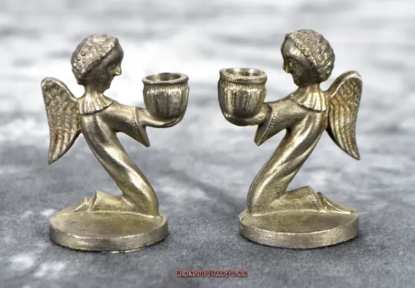 Hexenshop Dark Phönix Vintage Zwei Zinn Engel Mini Kerzenständer