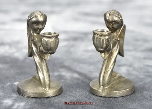 Hexenshop Dark Phönix Vintage Zwei Zinn Engel Mini Kerzenständer