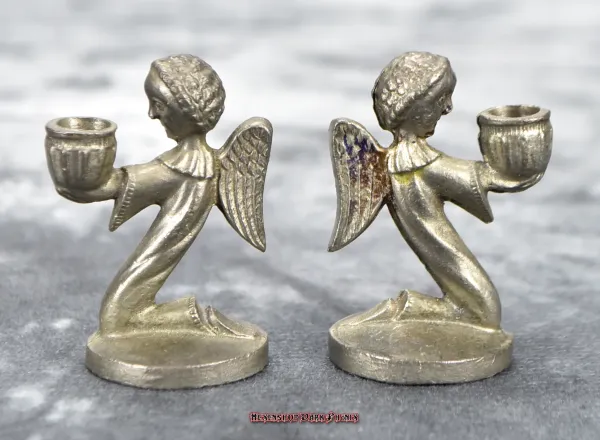 Hexenshop Dark Phönix Vintage Zwei Zinn Engel Mini Kerzenständer