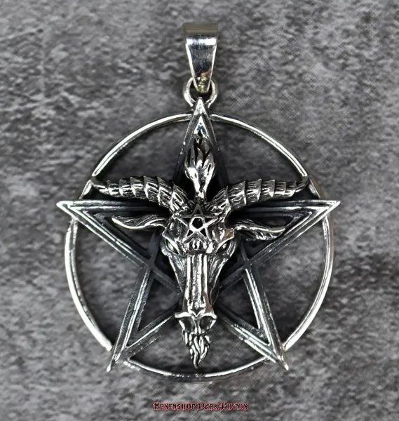 Hexenschop Dark Phönix Weiblicher Pentagramm Baphomet Anhänger 925er Silber
