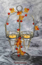 Hexenshop Dark Phönix Vintage Silberfarbener Metallbogen Doppelter sechseckigen spitzen Glasteelichhalter mit Herbstranke