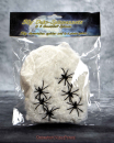 Hexenshop Dark Phönix Weißes Deko Spinnennetz 50g mit sechs schwarzen Spinnen