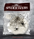Hexenshop Dark Phönix Weißes Kleines Deko Dehnungs Spinnennetz mit zwei schwarzen Spinnen