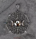 Hexenshop Dark Phönix Mondphase Triplemoon Regenbogenmondstein Anhänger 925er Silber