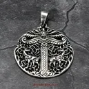 Hexenshop Dark Phönix Runder Irminsul mit Hirschen und Adler Anhänger 925er Silber